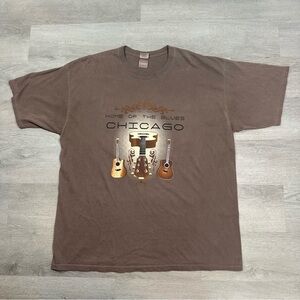 00s Chicago T-shirt Home Of The Blues Size XL music Band Brown‎ Tee Guitars